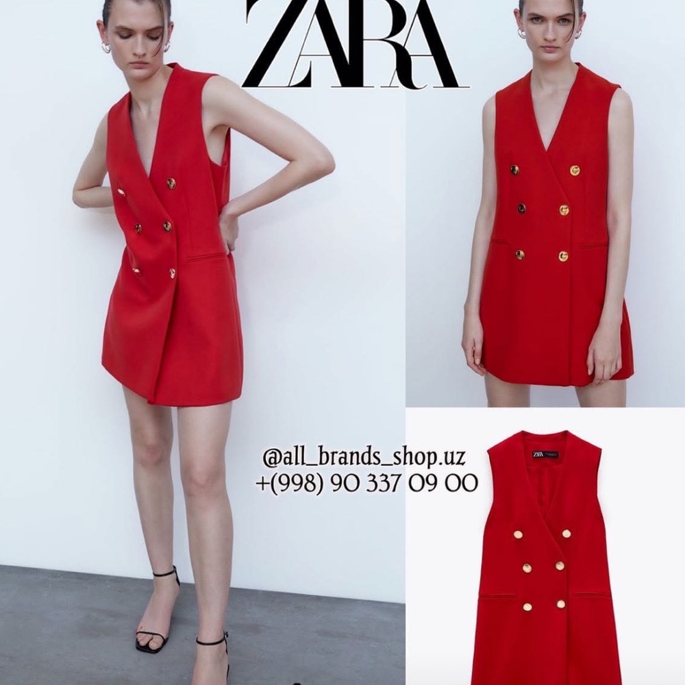 Zara Red Sheath Mini Dress Sleeveless Scoop Neck Cocktail Gold Buttons XS New